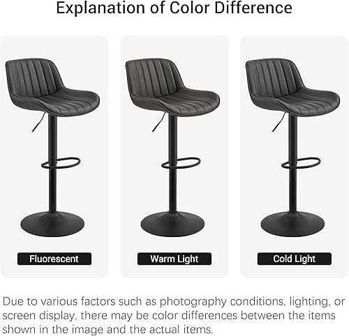 Miniatura 8 de Volans Juego de 2 taburetes de bar, modernos de cuero sintético de mediados de siglo, altura ajustable, altura de mostrador, silla de bar con