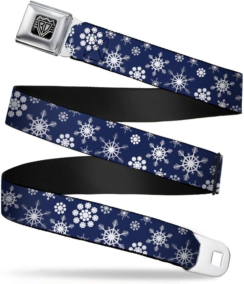 Buckle-Down Seatbelt Belt - Snowflakes Blue/White