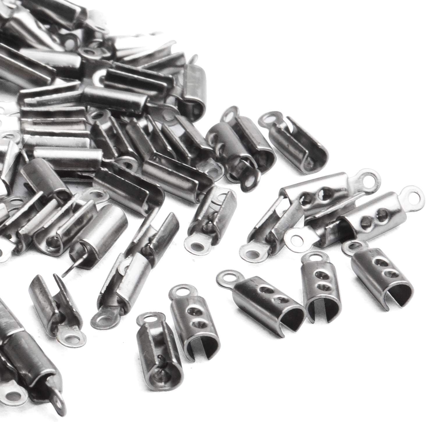 Fold Crimp Ends,200Pcs Stainless Steel Fold Over Crimp Cord Ending Clasp Clamp Tips for DIY Jewelry Making Necklaces Bracelets - Image 4
