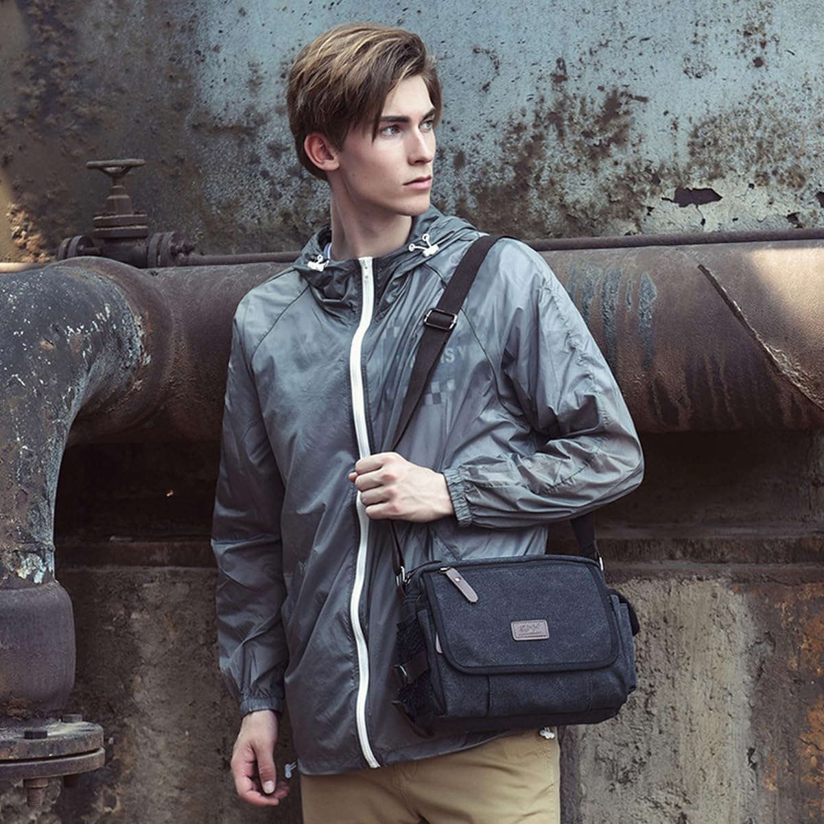 Bolso bandolera para hombre, bandolera de lona estética