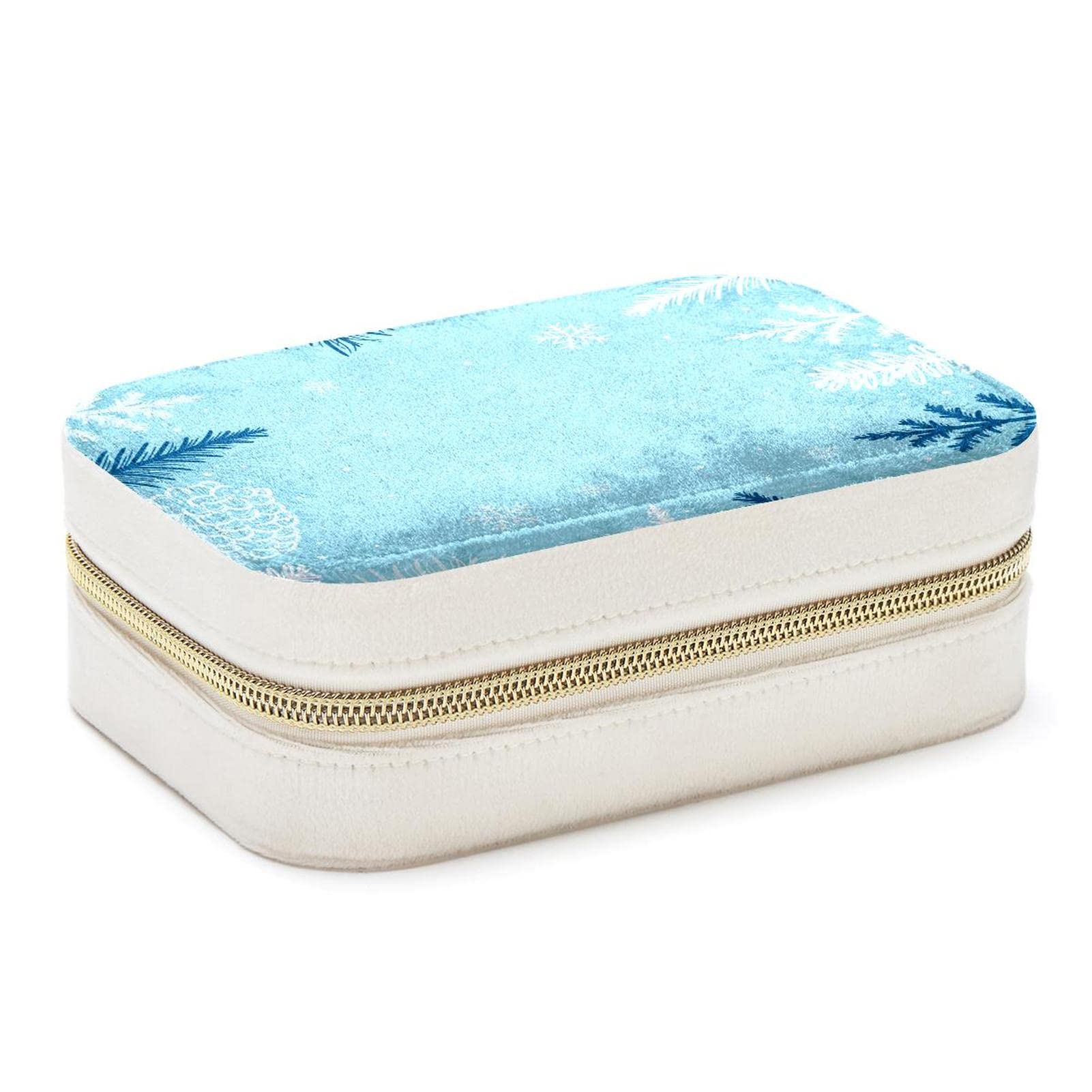 Boîte à bijoux de voyage bleue avec motif arbres d'hiver pour femme