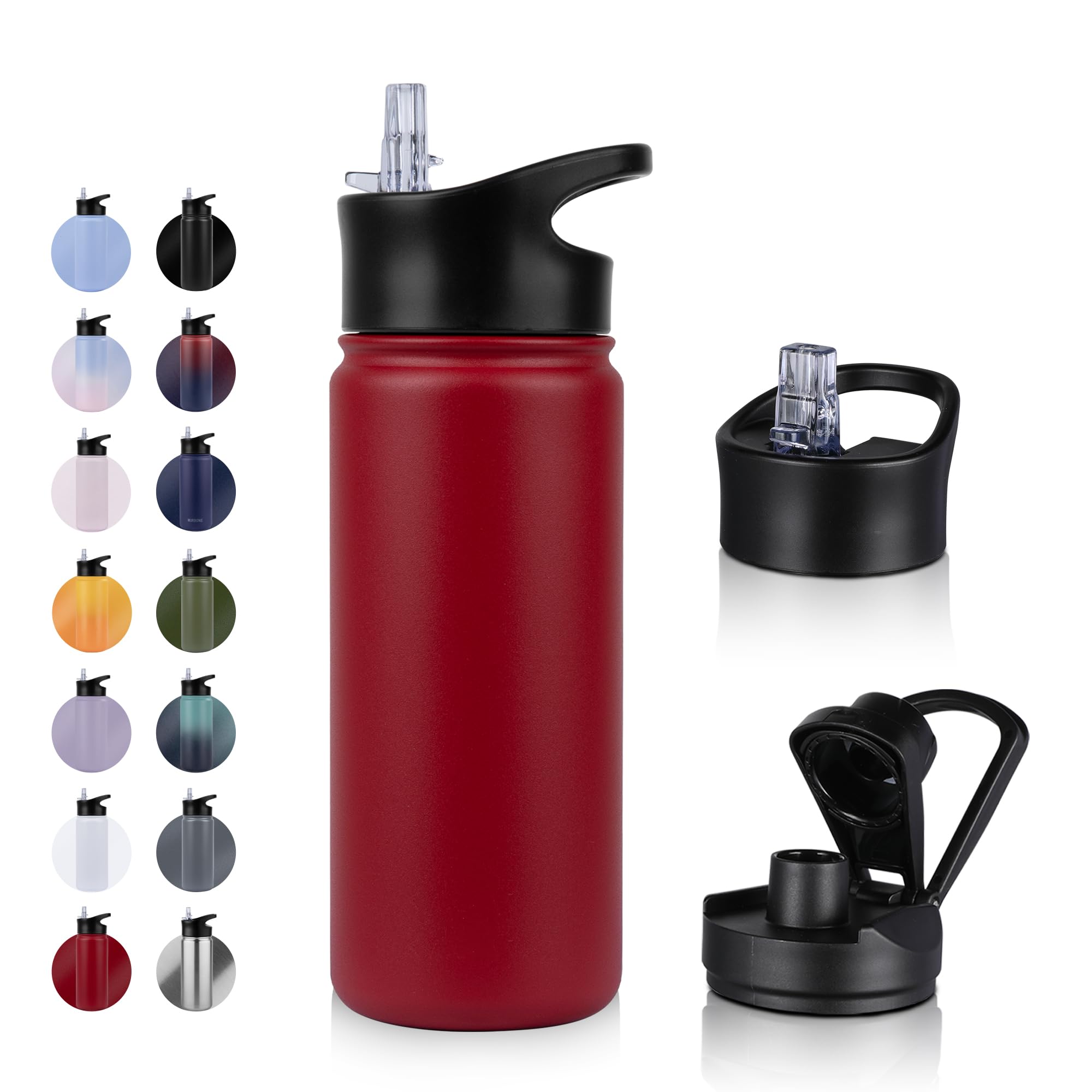 UMBFUN Insulated Water Bottle, 500ml 2 Lids (Straw Lid and Spout Lid)