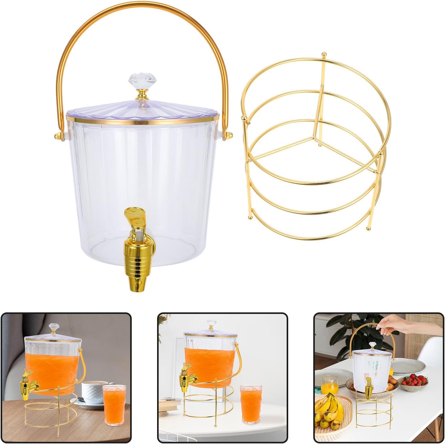 POPETPOP Beverage Dispenser with Lid and Spigot, Plastic Drink Pitcher with Stand Rack for Parties and Fridge, Cold Drink Container for Juice, Water, and Beer