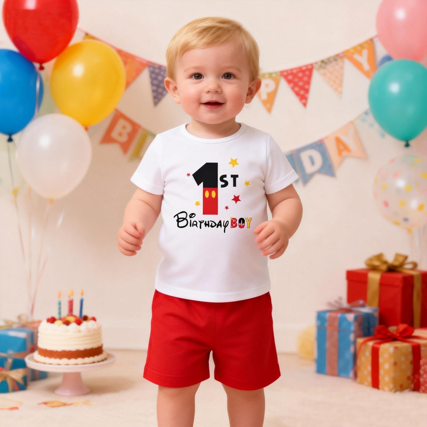 IBTOM CASTLE Baby Boys 1st Birthday Outfit Jungle Safari & Space & Farm Top Shirt Shorts Crown 3PCS Cake Smash Clothes Set - Image 6