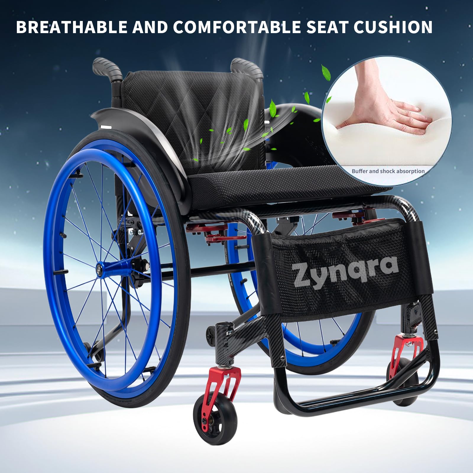 Sedia A Rotelle Sportiva Leggera,Sedia a rotelle Sportiva Leggera per Tutti i Terreni,Freni a Mano,per Anziani,per disabili,Persone a Mobilit Ridotta(15.7in Seat Width,Hard backrest)