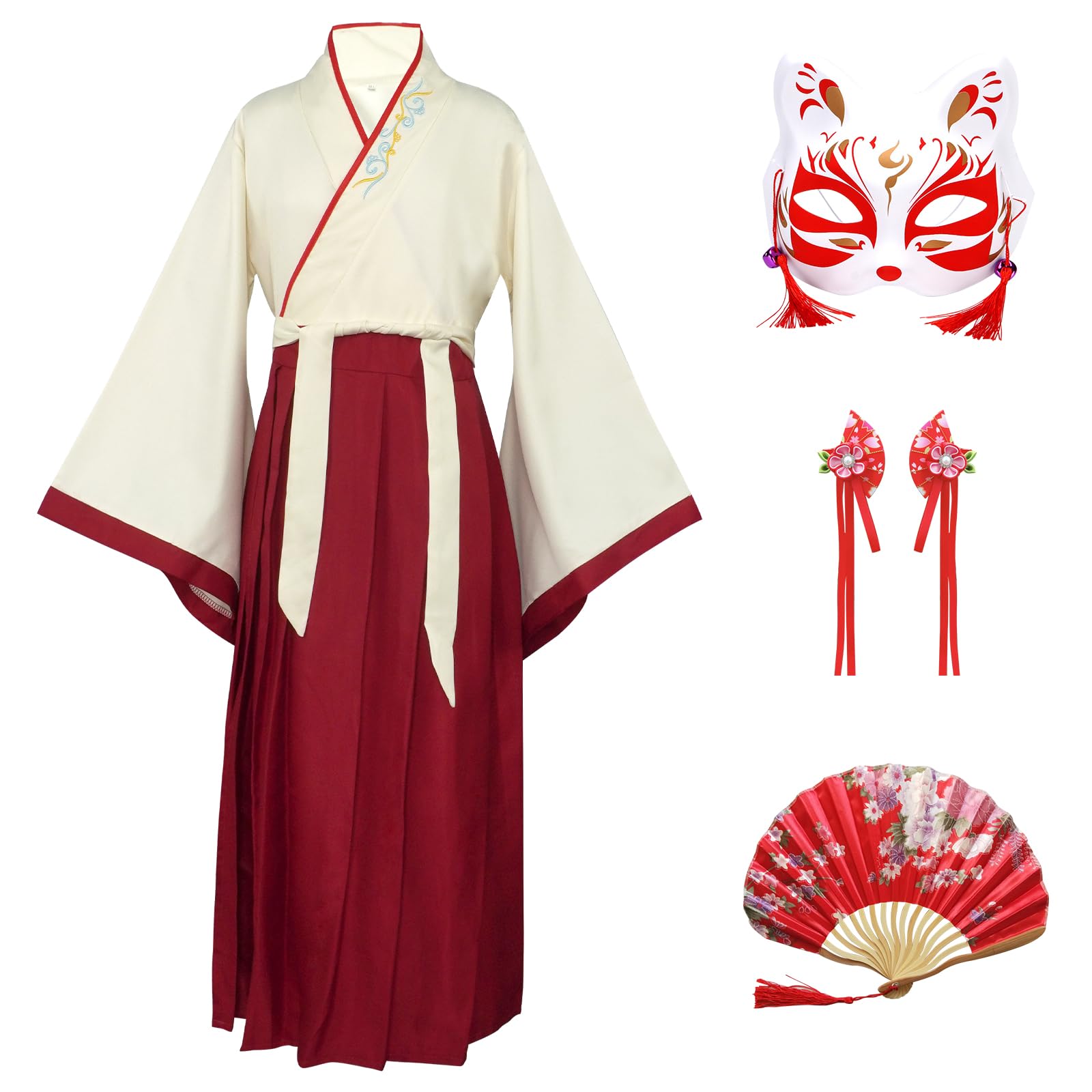 CRFASIBE Children's Hanfu Costumes, Kids Chinese Traditional Clothing, Boys Girls Chinese Cheongsam Ancient Cosplay Costume with Hair Accessories(Beige, 140cm)