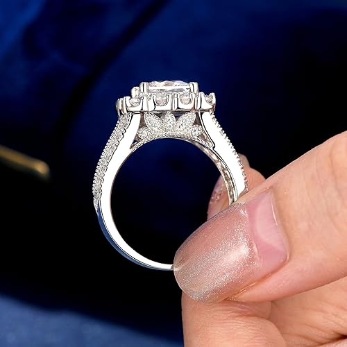 Vista 5 de Sheloves - Juego de anillos de compromiso de boda con halo de princesa AAAAA CZ para mujer, plata de ley 925 5-10