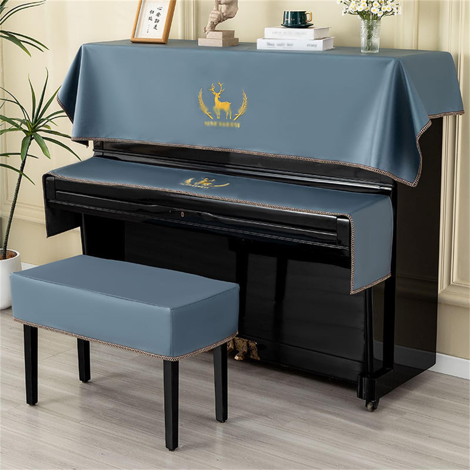 Copertura Antipolvere per Pianoforte, copritasti per Pianoforte, coprisgabello, Copertura Protettiva Universale per Pianoforte Verticale, Mezza Copertura con Ricamo di Cervo, Copertura prote