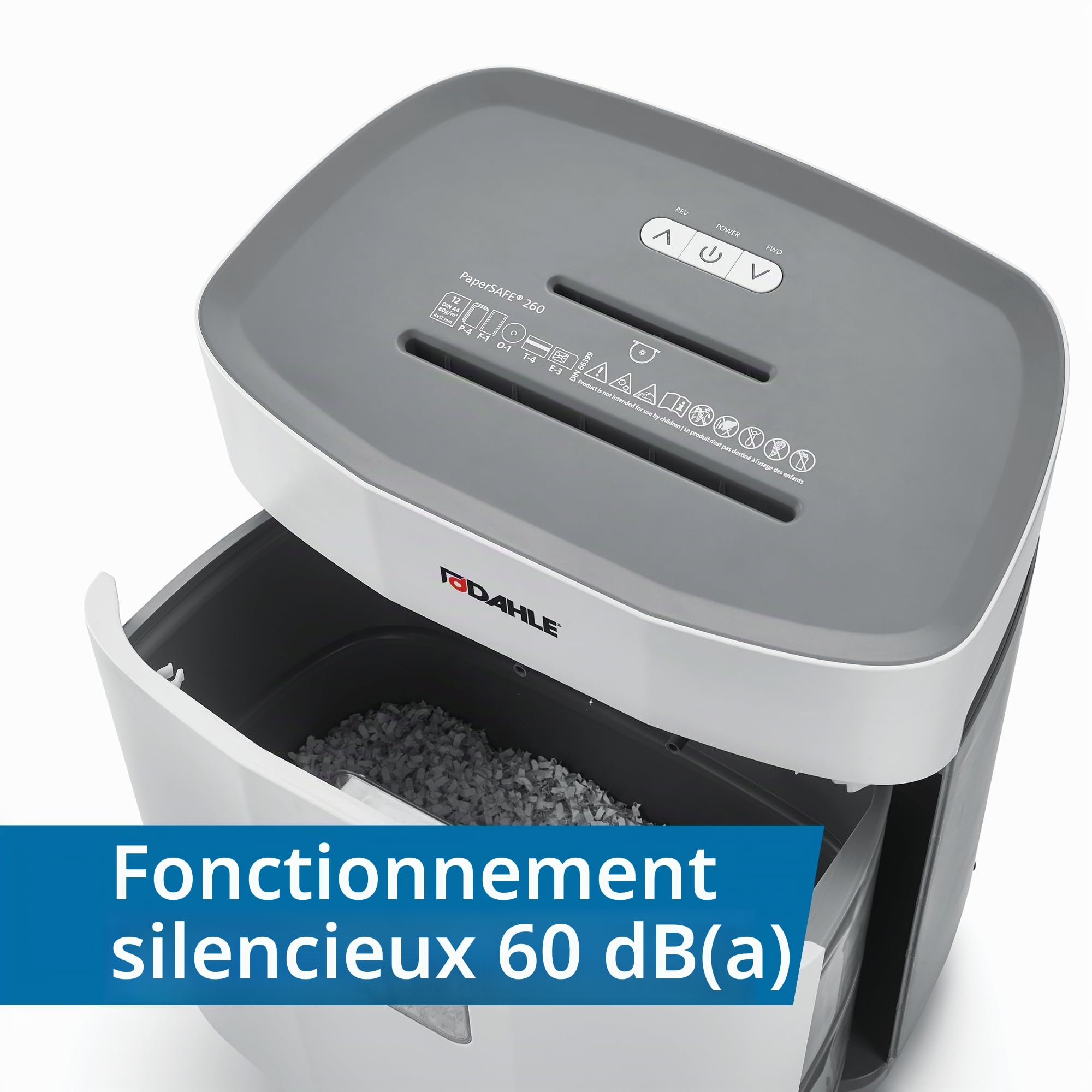 Dahle PaperSafe PS 240 Destructeur de documents (10 feuilles, niveau de sécurité P4, coupe croisée, sans huile et sans entretien, 25 l) Gris
