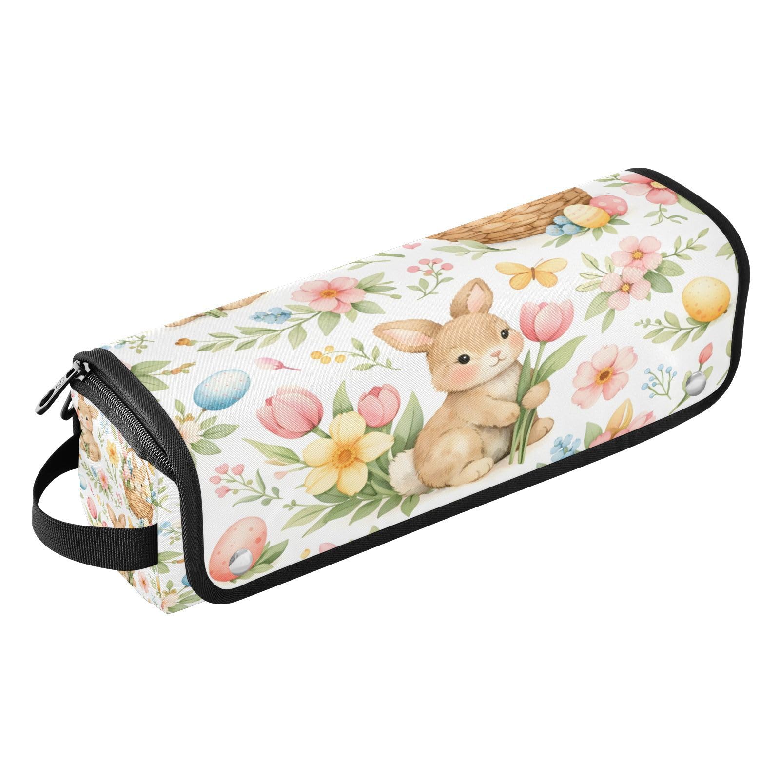 Spring Easter Print Hair Tools Travel Bag Portable Hair Accessory Organizer with Heat Resistant Mat 2 in 1