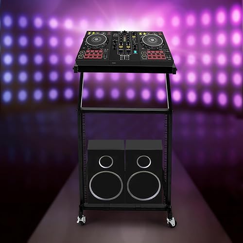 Miniatura 5 de 12U ajustable DJ Stand Mixer Rack Music Show Equipo Rack Rolling Stage Cart Negro