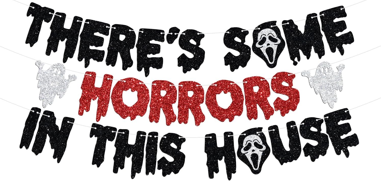 There’s Some Horrors in This House Banner, Have a Killer Birthday, Halloween Ghost Bat Haunted House Horror Birthday Party Decorations Supplies