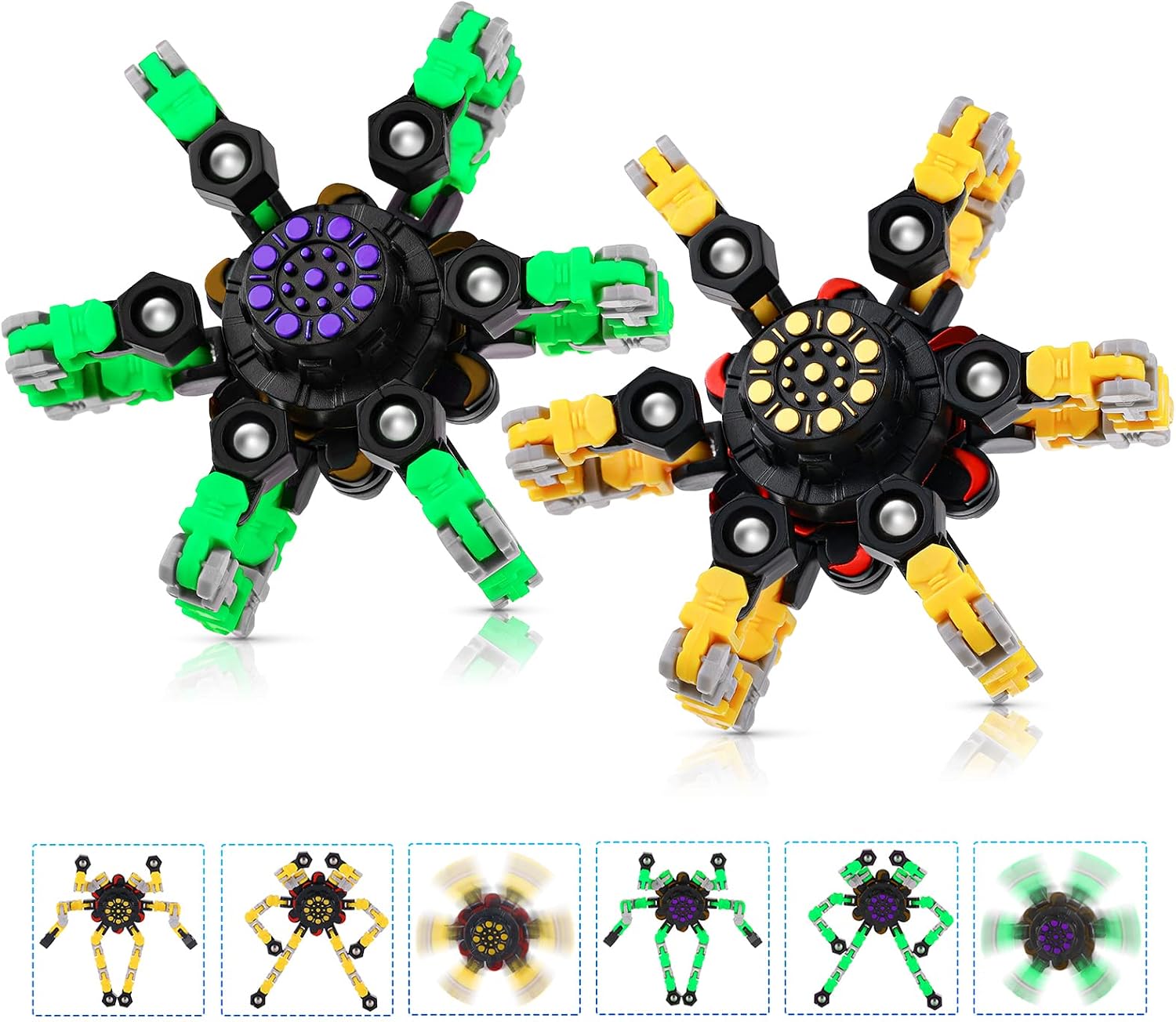 Funny Sensory Fidget Spinners Toys Finger Hand Spinner Toy Spinning Top Focus Toy with Transformable Chain Mechanical Spiral Twister Fingertip Gyro Stress Relief Toy for Kids Adults (Yellow-Green)