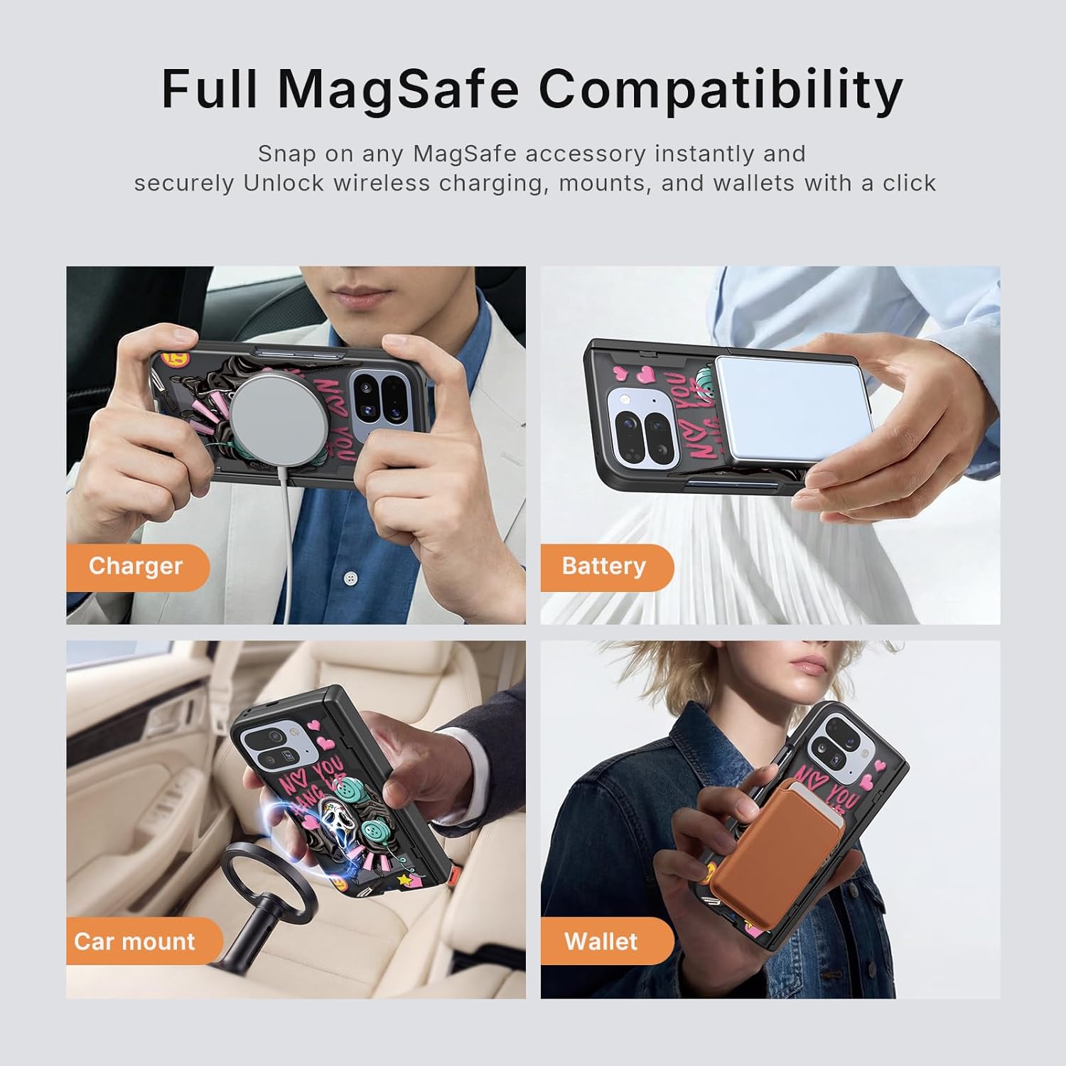 Magnetic for Google Pixel 10 Pro Fold Case with Magsafe - Built-in [Screen Protector] [Hinge Protection] [Kickstand] - Full Body Protective Phone Case - Skeleton Black