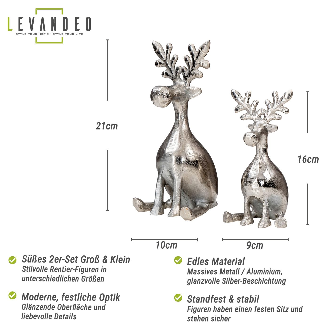 levandeo 2er Set Rentiere Metall Silber Hirsche Deko Tischdeko Weihnachtsdeko Figur Weihnachten Tierfigur Aufsteller