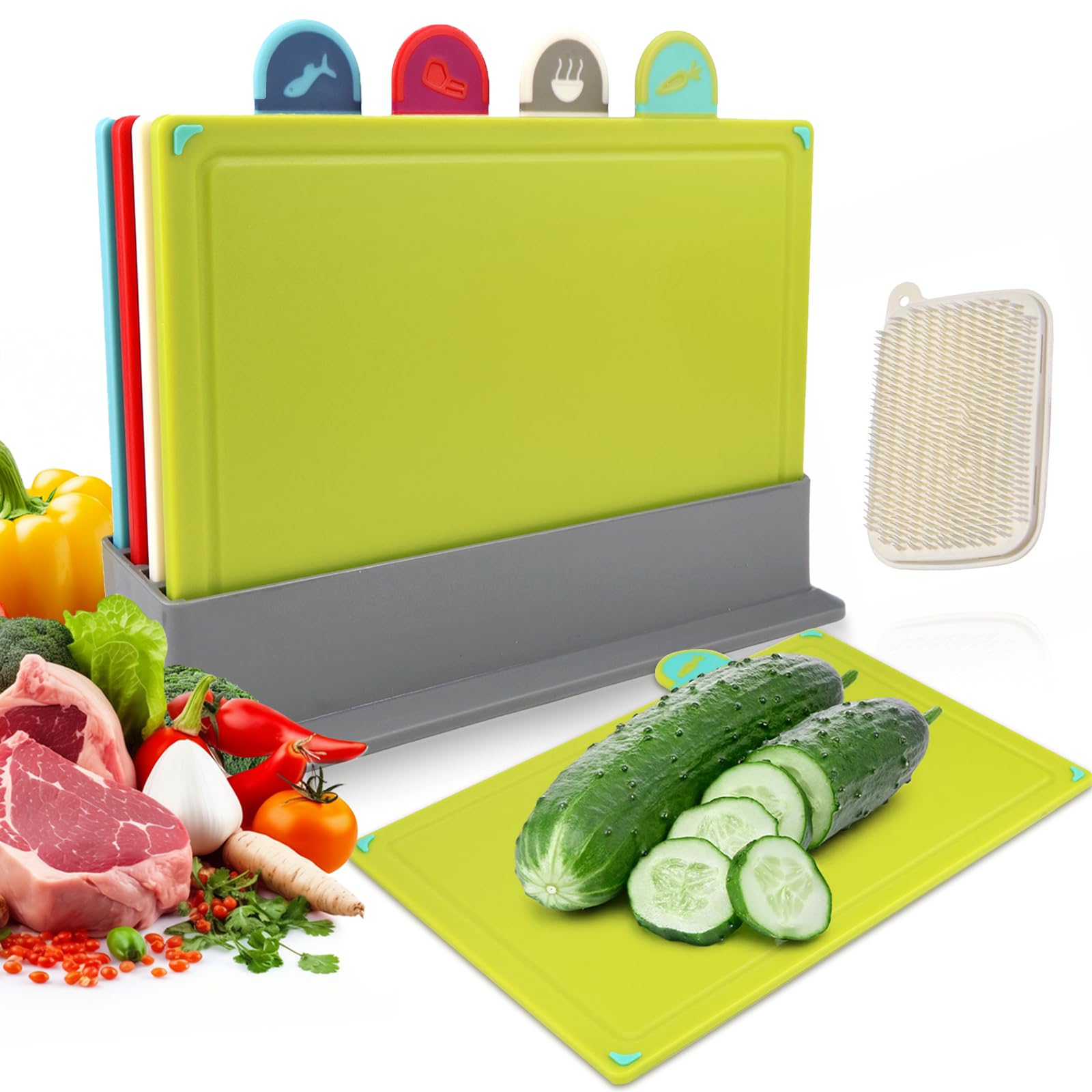 Set 4 Planches à Découper Pomeloone - Colorées Avec Support - 30x22cm - Sans BPA - Pour Lave-Vaisselle