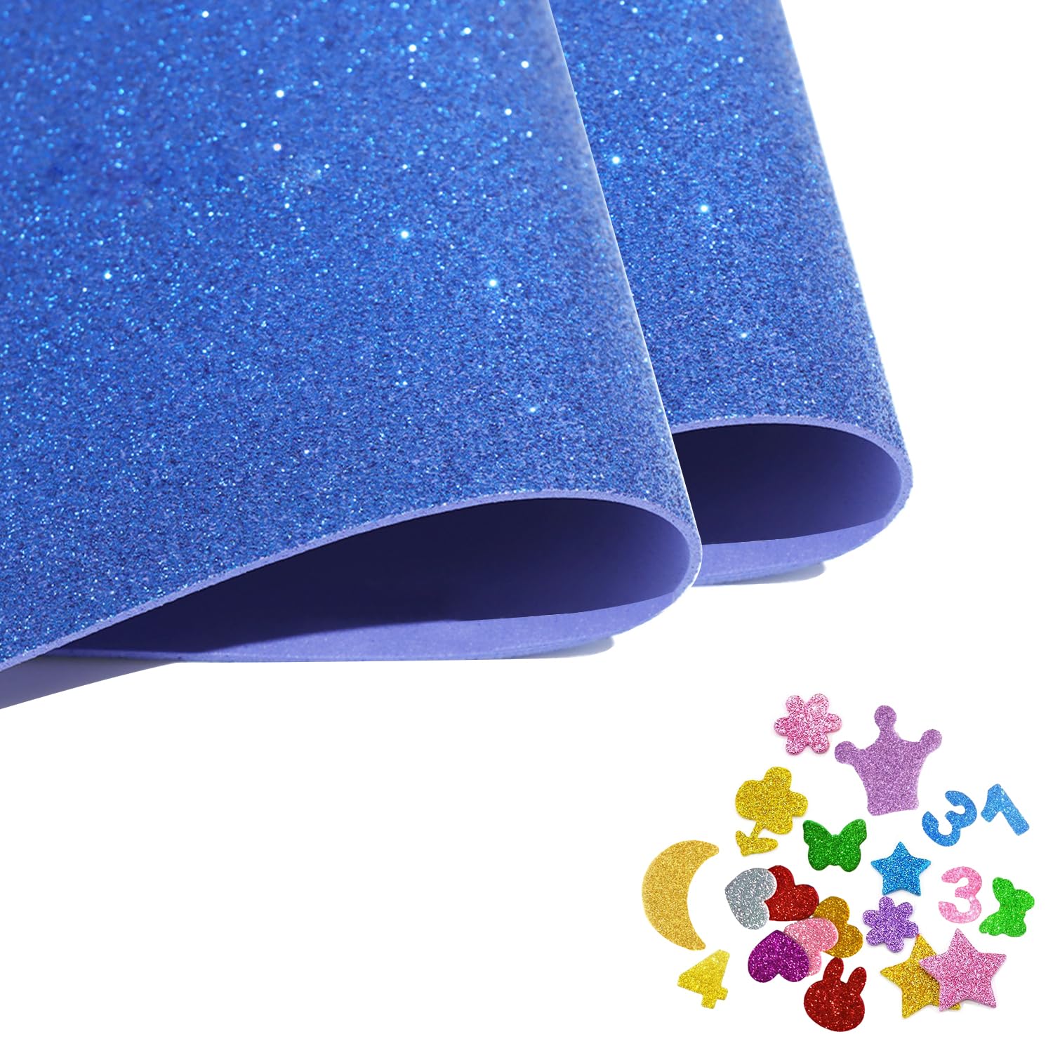 Glitter Foam Sheets Craft 40cm x 60cm, 2Rolls Blue Sparkles Foam Paper for Christmas Craft Classroom Bulletin Board Cutout Hanging Decor Wedding Favors DIY Projects