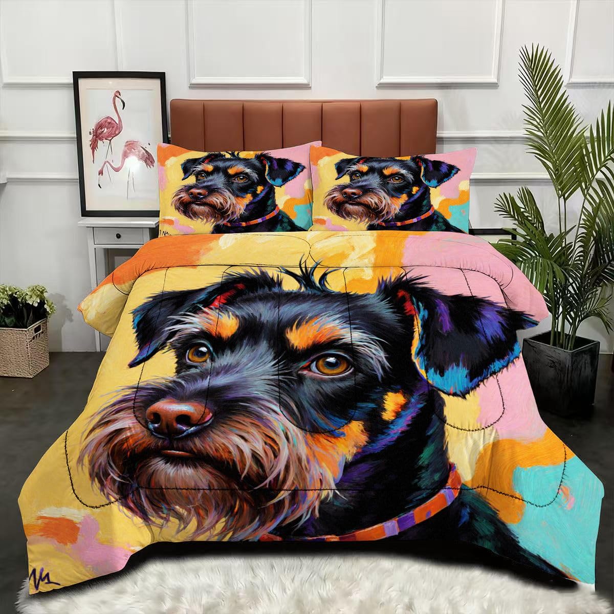 Couette 240 x 260 cm Chien avec 2 taies d'oreiller en microfibre lavable
