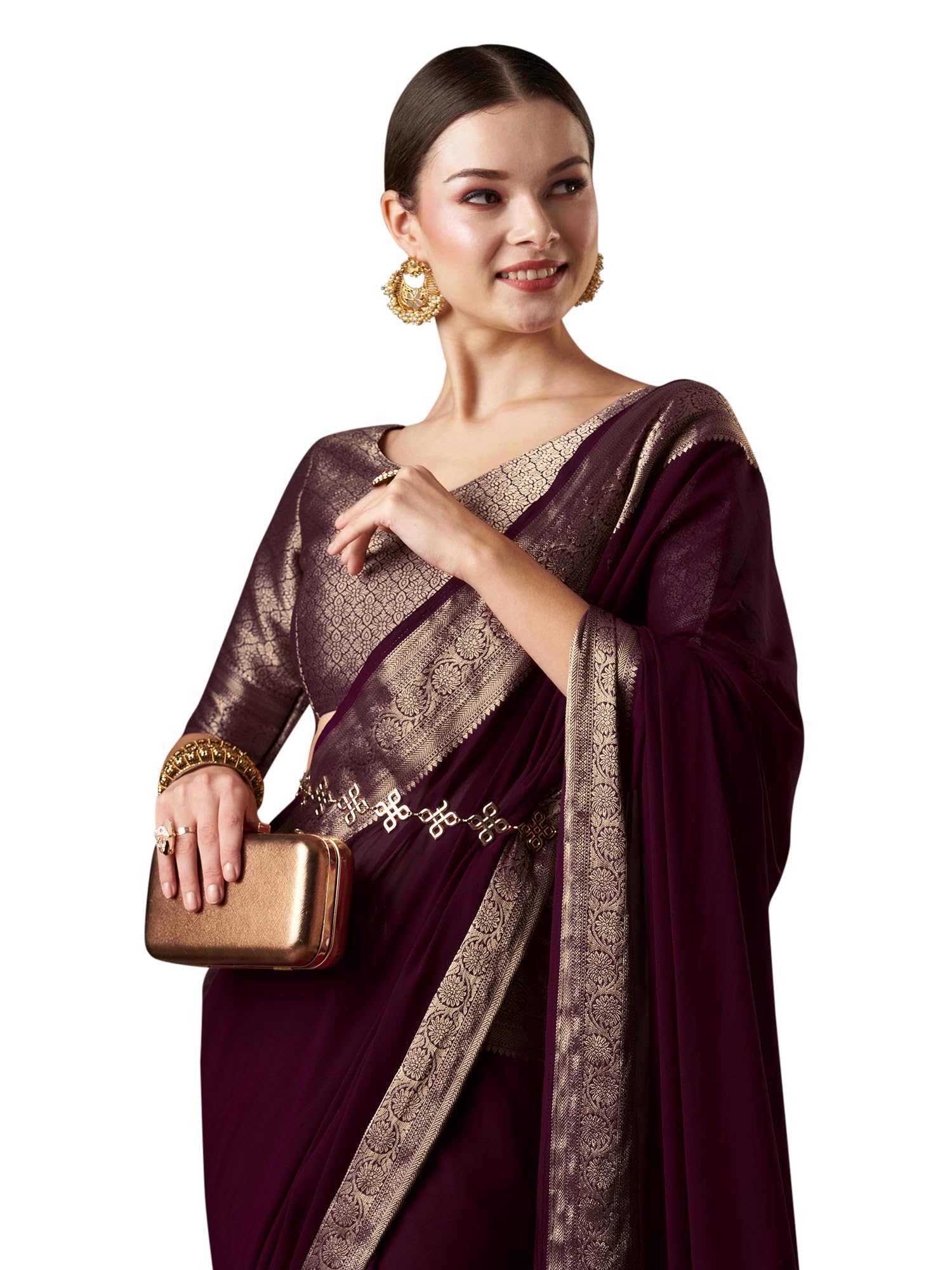 akhilam Women's Woven Design Solid Georgette Kanjeevaram Saree With Unstiched Blouse Piece-picture-31