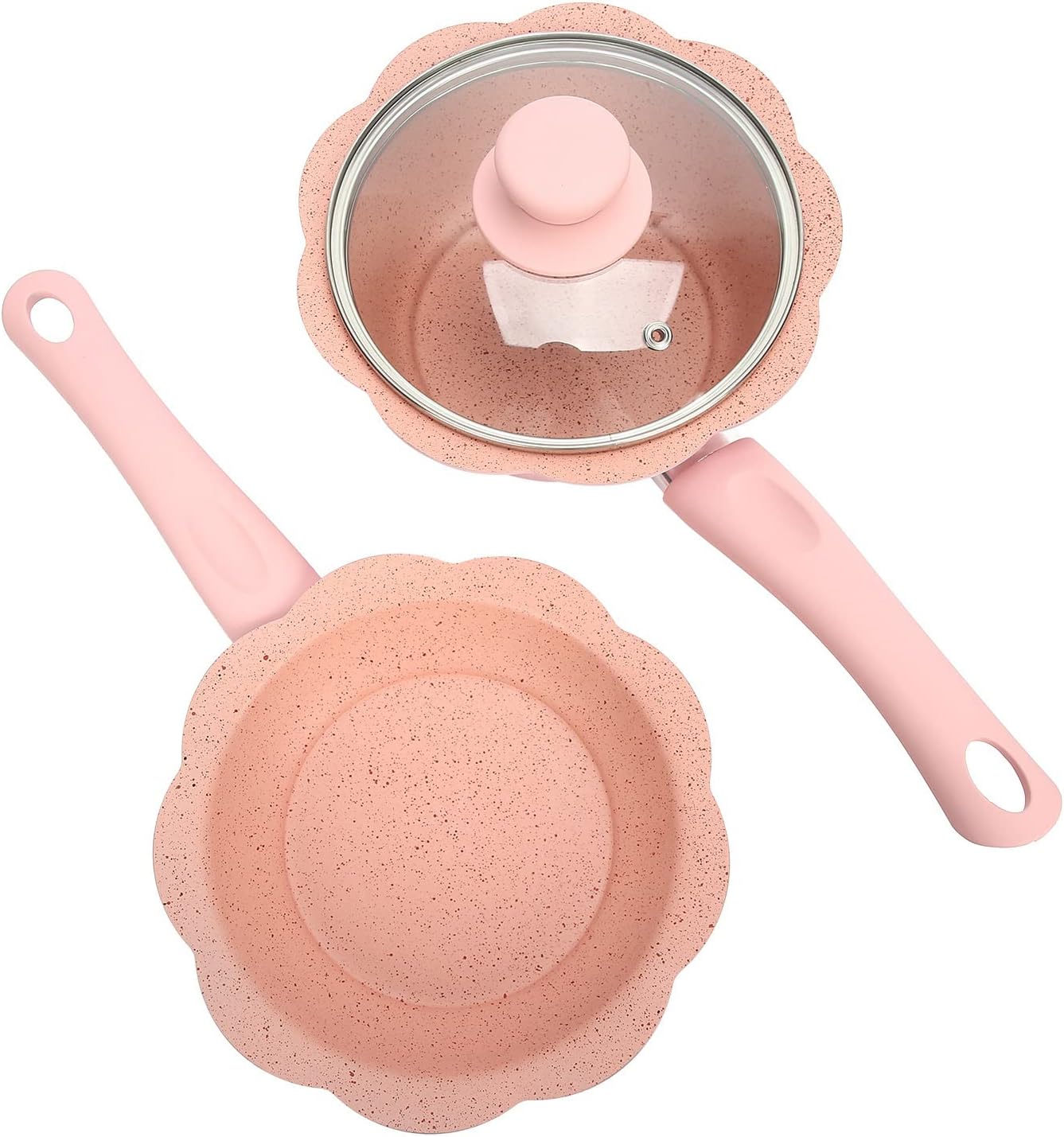 Alvinlite Non-Stick Sauce Pan, Mini Pink Frying Pot Baby Milk Pan Multifunction Cookware Set with Transparent Lid for Kitchen