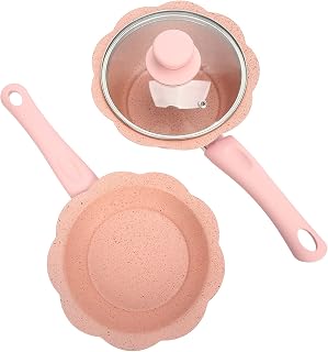 Alvinlite Non-Stick Sauce Pan, Mini Pink Frying Pot Baby Milk Pan Multifunction Cookware Set with Transparent Lid for Kitchen