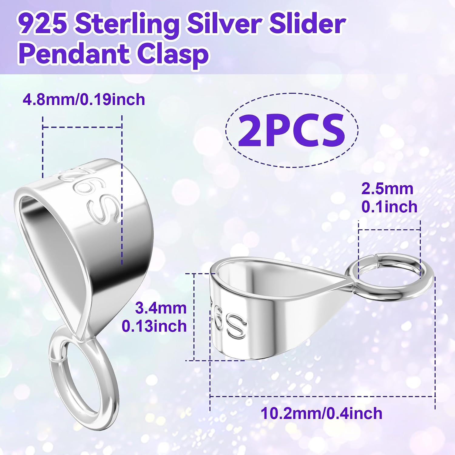 2 Pcs 925 Sterling Silver Pendant Clasp for Necklace, Necklace Pendant Clasp, Jewelry Making Supplies, Bails for Jewelry Making, Bracelet (Silver)