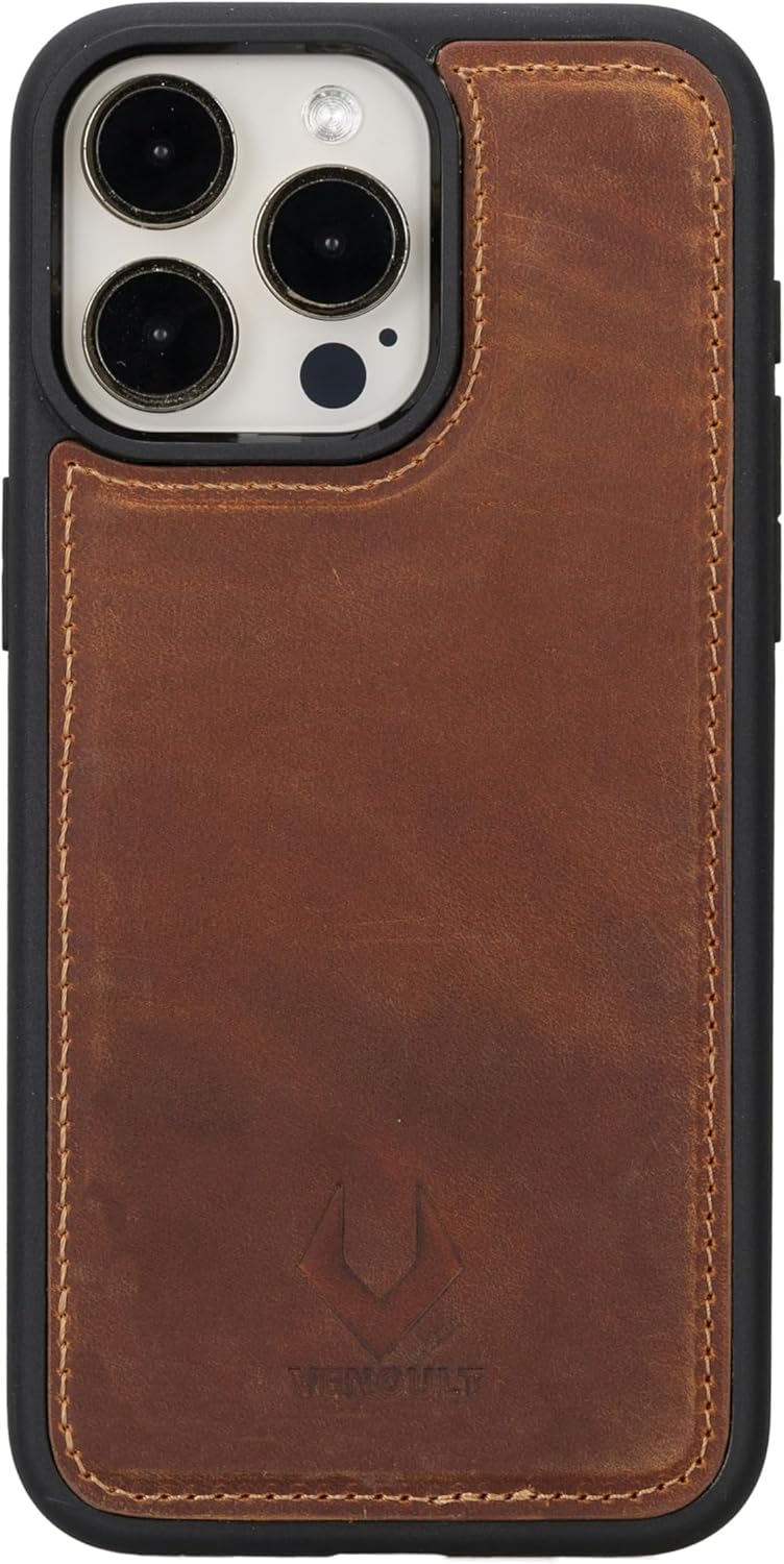 VENOULT Detachable Wallet Case for iPhone 15 Pro, 4 Card Holder Wallet, Man or Women Folio Cover, Compatible with Magsafe, RFID, Genuine Leather, Kick Stand (Almond Brown, iPhone 15 Pro)