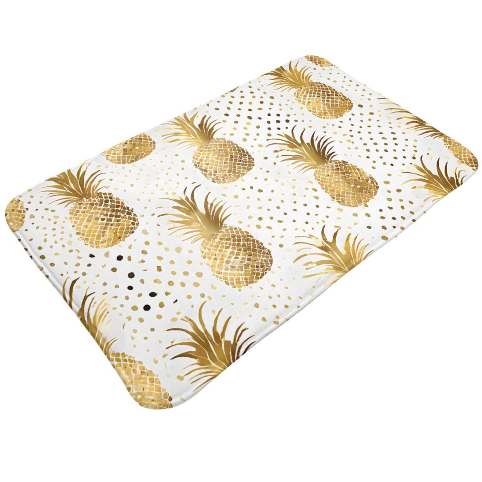 Gold Glitter Pineapples Fruit Print Living Room Bathroom Kitchen Anti Slip and Absorbent Carpet, Indoor Entrance Door Muddy Floor Mat, Ultra Soft Washable Carpet 21x31.5 Inches
