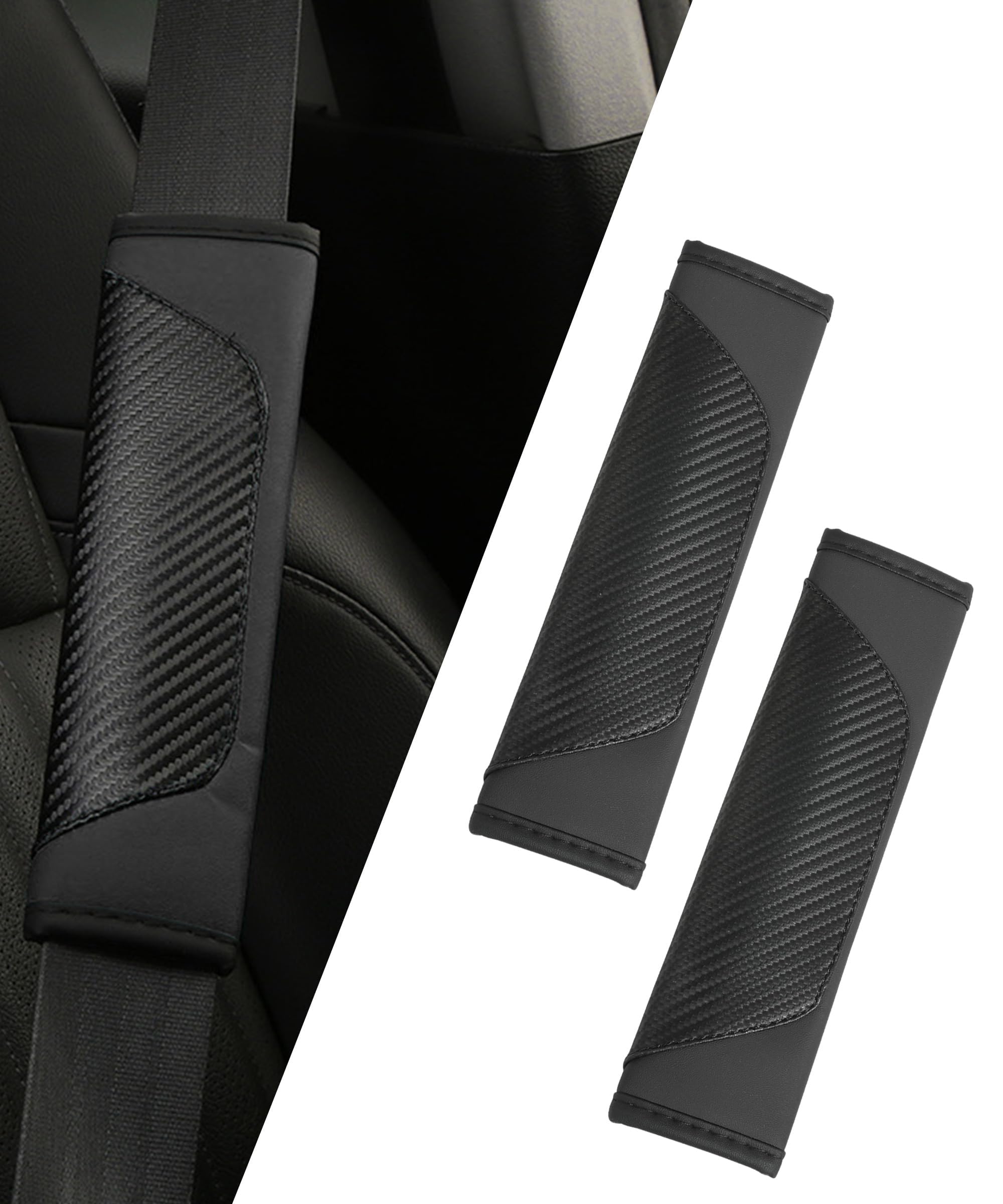 RIMENGDAN 2 Pack Car Seat Belt Shoulder Pad Cover Cushions for Audi A4 Avant | Typ B9 | Bj. 2019 (Facelift), Safety Seatbelt Covers Carbon Fiber Leather Auto Belt Protector Pads,Black