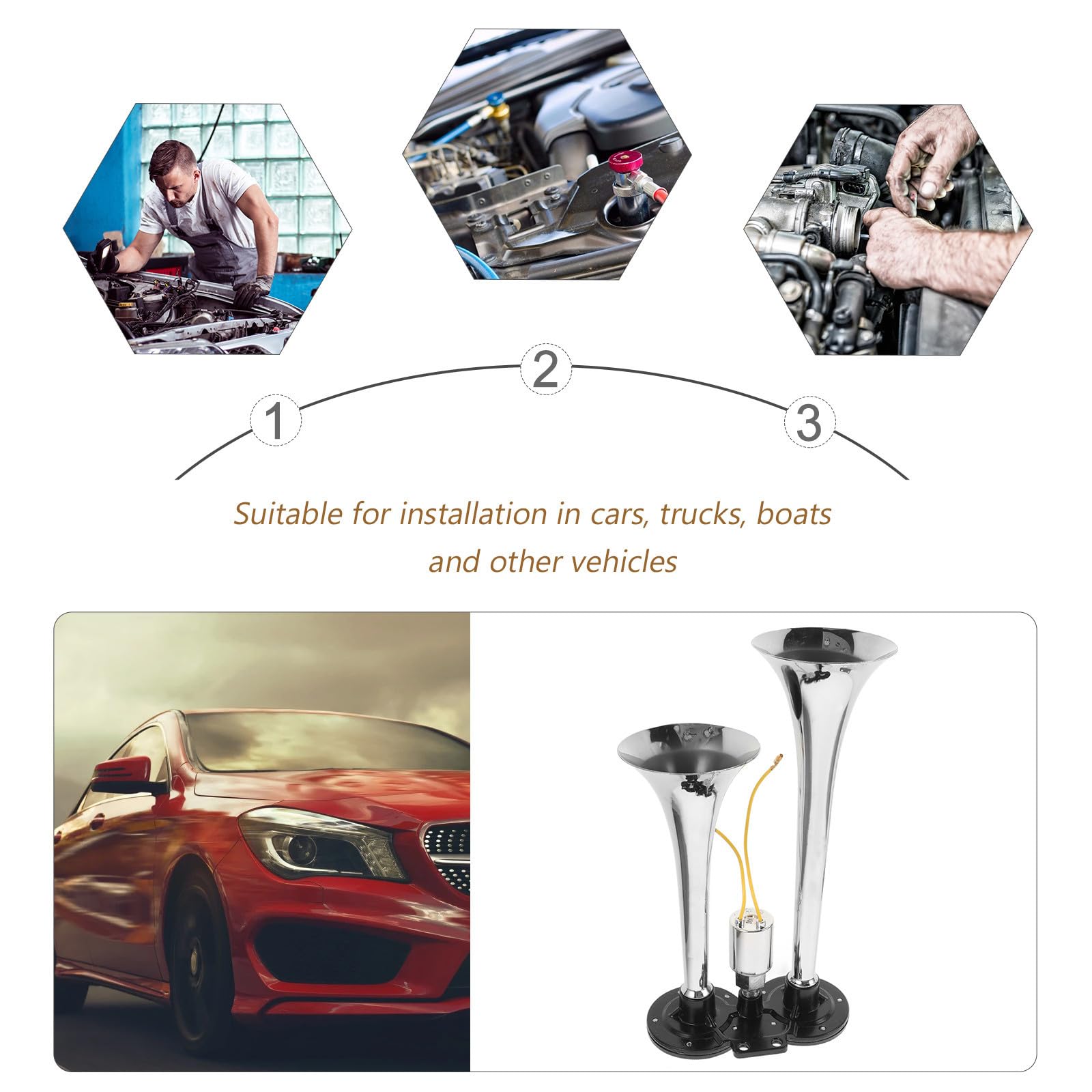Bocina de Aire Eléctrica de Trompetas para Camión y Coche Instalación Sencilla Sonido Claro y Potente Compatible con Motocicletas y Vehículos Diversos