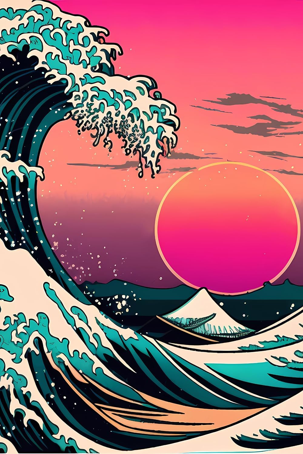 NSUAJOF DIY Wave Pink Sunset Diamond Painting Kit for Beginners 5D Full Circle Diamond Art Kit for Room Wall Decor Gifts 16 * 24 inches