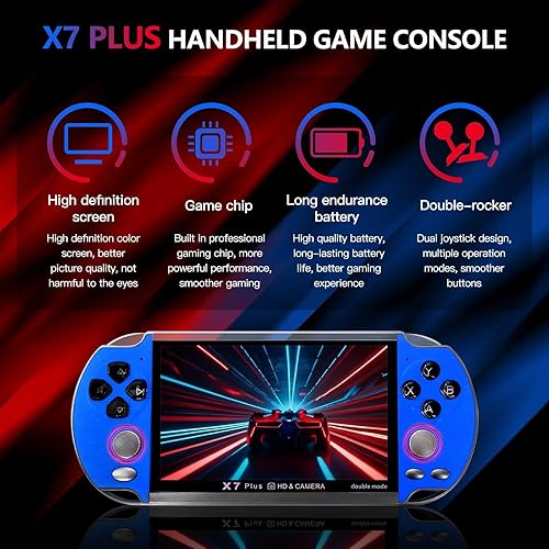 Miniatura 4 de Built-in 1000 Retro Games Portable Mini Handheld Video Game Console 5.1-Inch 128Bit Color LCD Kids Color Game Player Support 18 Languages (Blue)