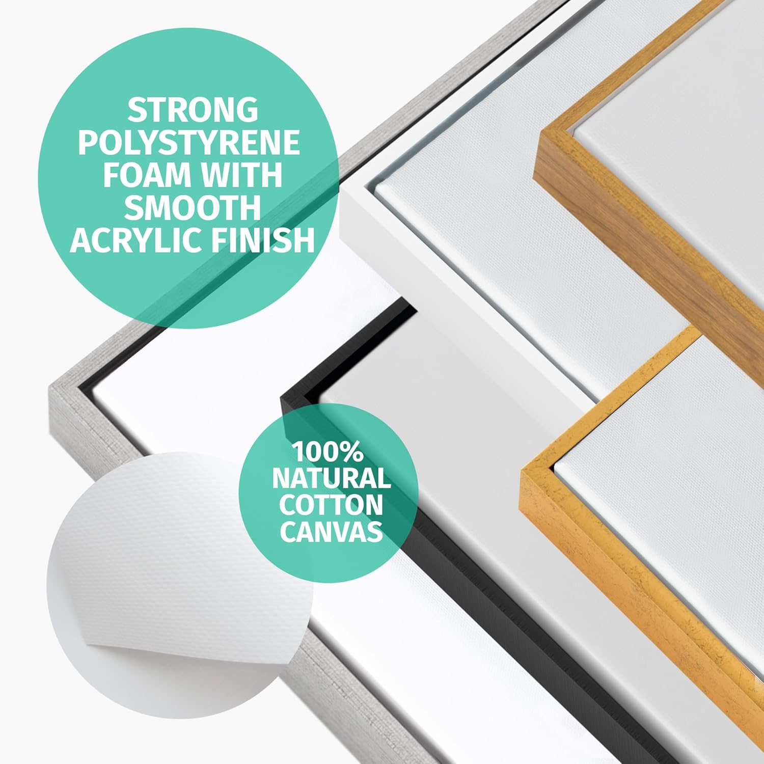 PIXY CANVAS Value Pack of 20x40 Stretched Canvas 1-1/2 (1.5) inch deep and Floater Frame for Your Paintings/Artwork/Wall Art/Wall Decor (Black, 20 x 40 inch, Landscape)