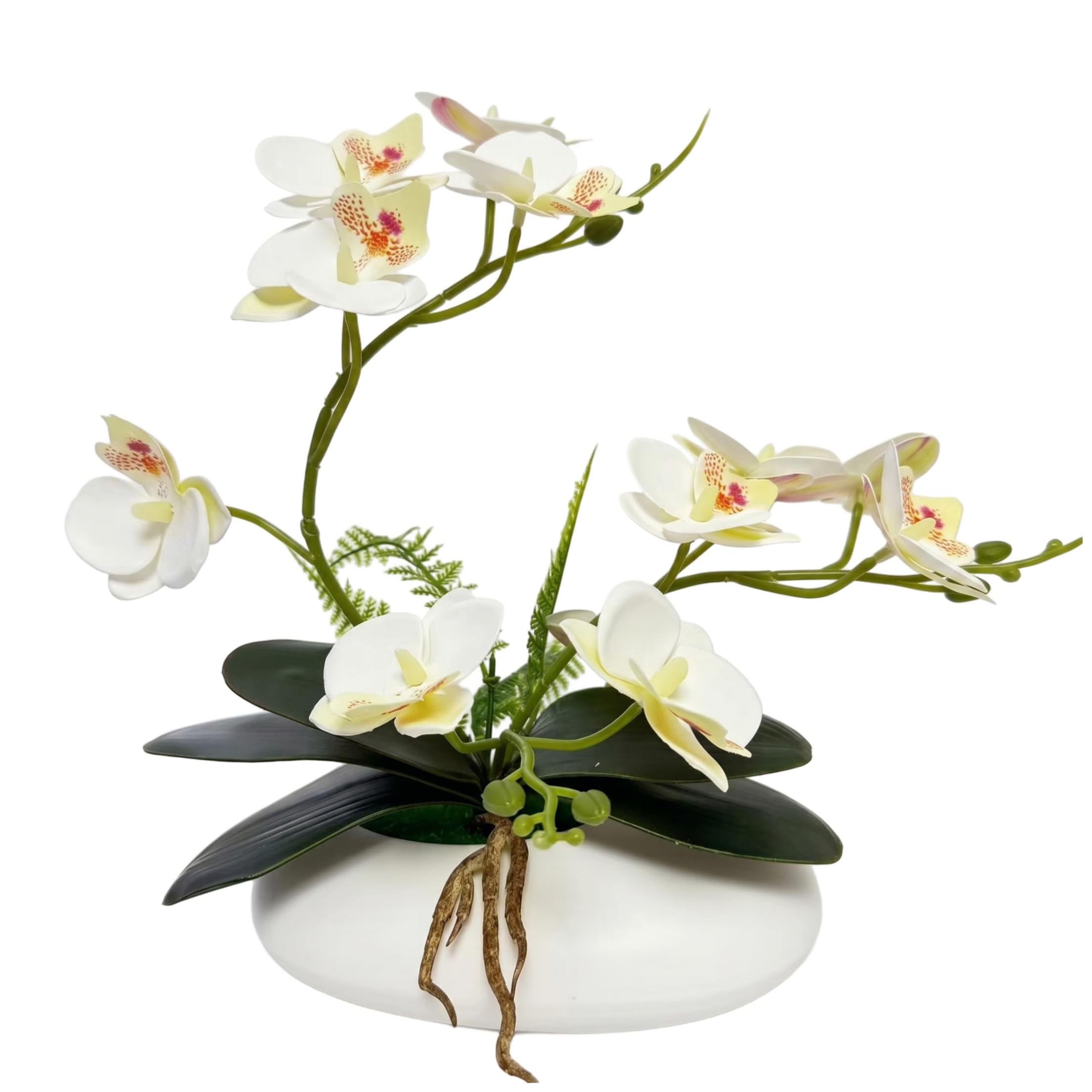 Tsawntd Artificial Orchids, 12 Heads Realistic White Artificial Flowers with Pot Ready-to-Use Indoor Decor, 12.6x4.3in, White