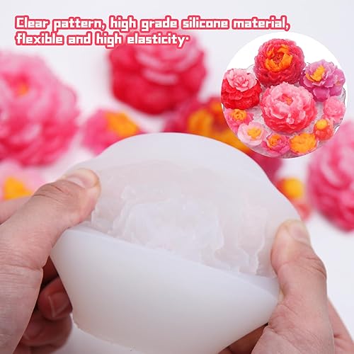 Miniatura 4 de EuTengHao Juego de moldes de silicona de peonía, molde de fundición de silicona de flores, molde de resina de rosa, fácil liberación, reutilizable