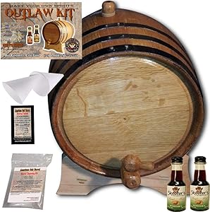 Barrel Aged Whiskey Making Kit - Create Your Own Single Malt Whisky - The Outlaw Kit from Skeeter's Reserve Outlaw Gear - MADE BY American Oak Barrel (Natural Oak, Black Hoops, 2 Liter)