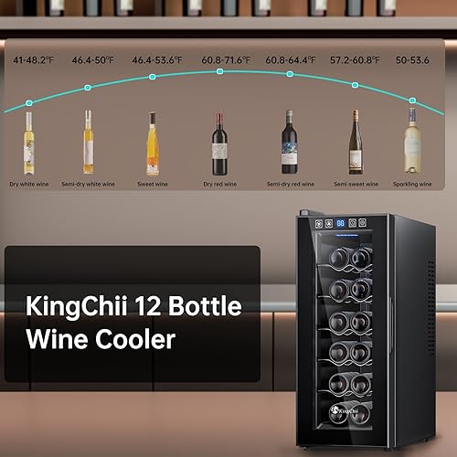 Miniatura 5 de KingChii Refrigerador de vino termoeléctrico de 12 botellas, tecnología de enfriamiento avanzada, acero inoxidable y vidrio templado para vino