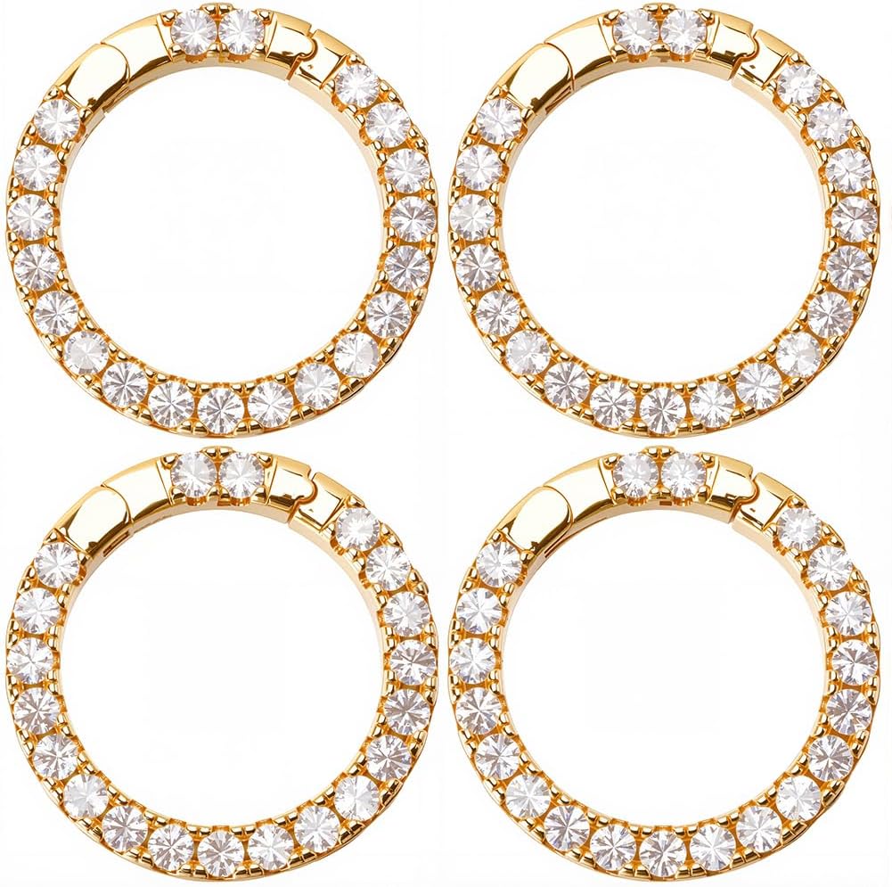 SUNNYCLUE 1 Box 6Pcs Real 18K Gold Plated Spring Gate Rings Carabiner Ring Jewelry 19mm Round Brass with Cubic Zirconia Circle O Trigger Snap Hook Buckle Clasp for Purse Jewelry Bag Keychain DIY Craft