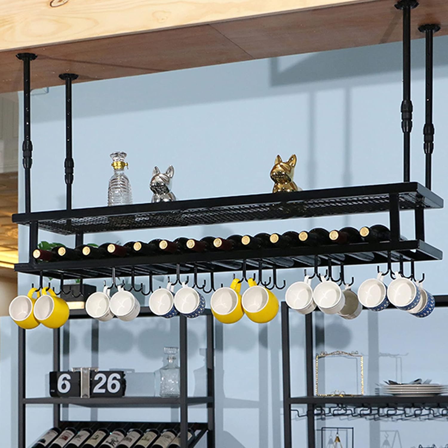 Rackall Mounted - Upside Don Rack, Simple Style Metal Hanging Glass Rack, Ceiling Decoration Rack, Suitable for Bars, Restaurants, Kitchens Marriage