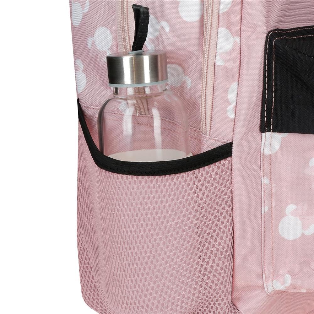 Disney Minnie Heads Zaino per bambini, zaino scolastico, in poliestere, tasche laterali, spallacci larghi regolabili, maniglia superiore per appenderlo, sistema Magic Fix.
