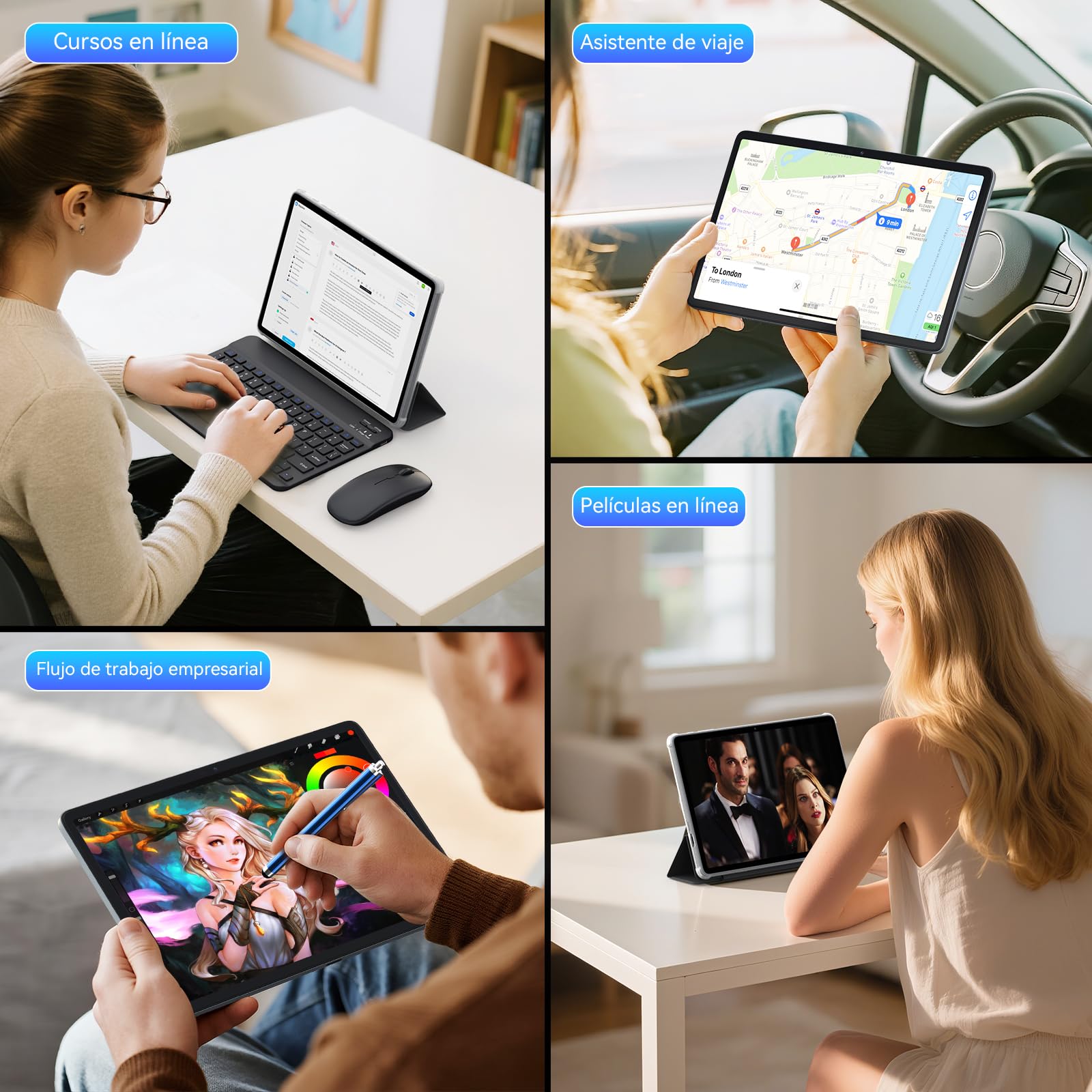 2026 Tablet 10 Pulgadas Android 16, 24GB RAM + 256+2TB TF, Gemini AI, Octa-Core, 5G WiFi 6, Widevine L1, GMS, GPS, BT 5.0, 5000mAh, 5+8MP, 3.5mm Audio, FHD Tablet con Teclado + Ratón + Funda