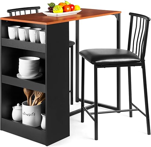 Best Choice Products - Juego de mesa de comedor de 3 piezas de 36 pulgadas de altura para cocina comedor con estantes de almacenamiento marco de