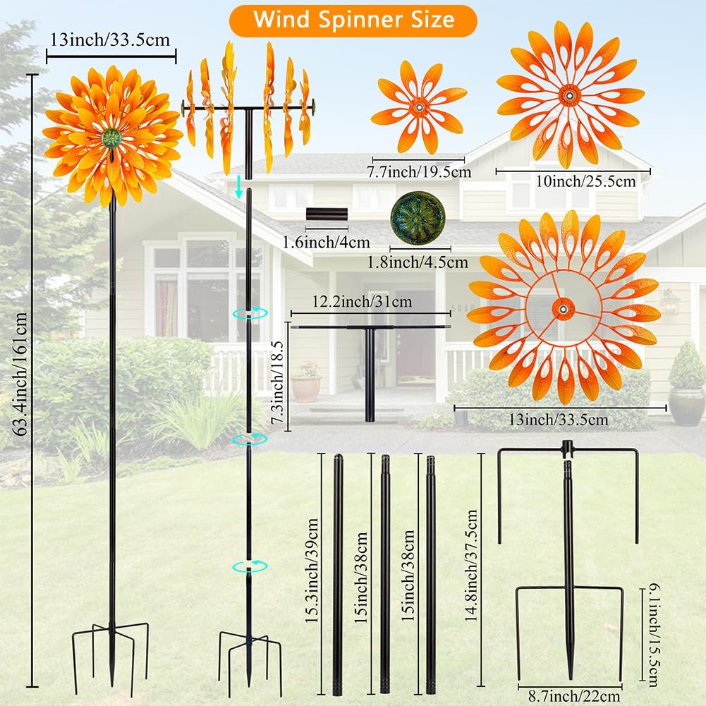 VEWOGARDEN Sunflower Wind Spinner with 6 Blades, Metal Kinetic Wind Spinners Outdoor for Yard, Garden, Lawn Decorations