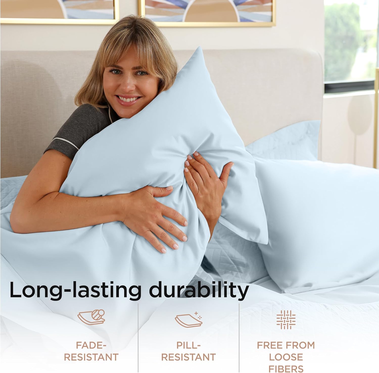 Threadmill Egyptian Cotton Sheets for King Size Bed | 100% Certified Egyptian Cotton King Bed Sheets Set | Snug Fit Elastic Deep Pocket King Sheets Soft, Breathable Solid Sateen | Light Blue - Image 4