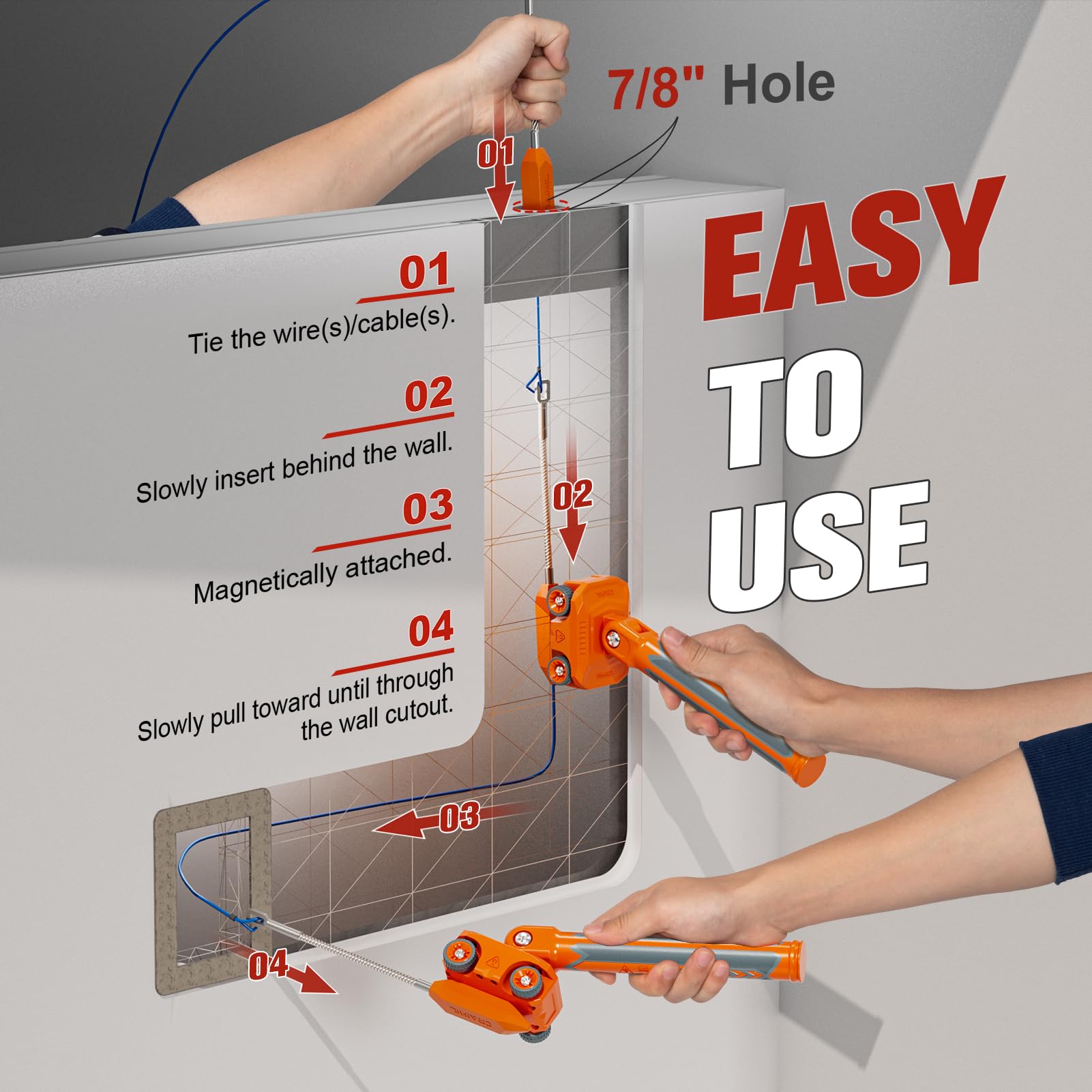 Magnetic Wire Puller for Electrical Wiring – Rare-Earth Magnets, Stainless-Steel Leader for Easy Cable Pulling in Walls & Tight Spaces, Doubles as Stud Finder, Includes High-Quality Hard Plastic Case — Amazon image 6