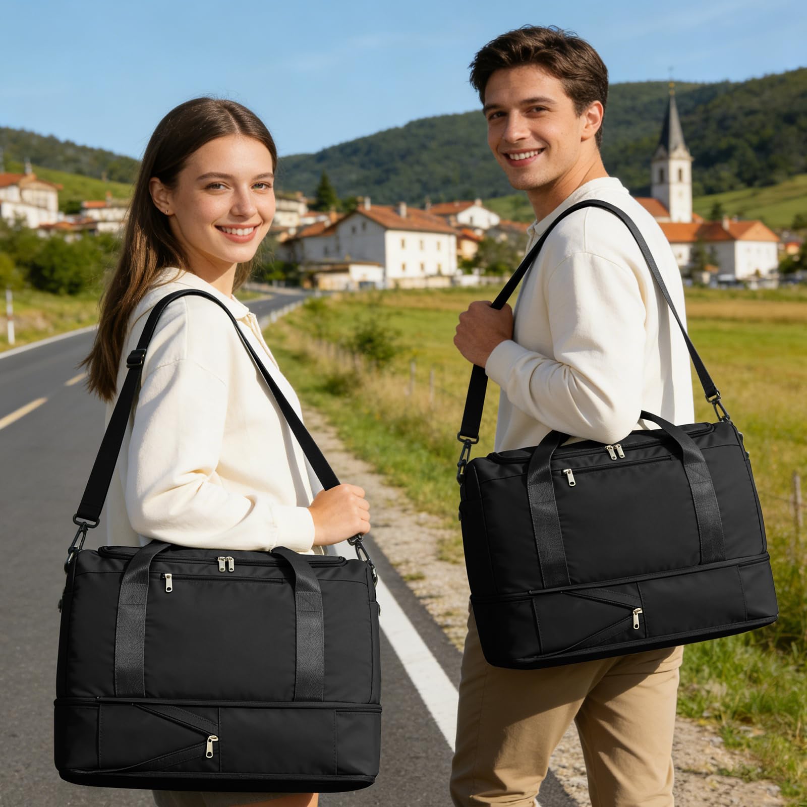 Borsone da Viaggio Donna Bagaglio a Mano 40x30x20 Ryanair Wizzair Borsa da Viaggio Donna Uomo Borsone Palestra con Scomparto per le Scarpe Travel Bag Borsa Sportiva Weekend,B02-Nero