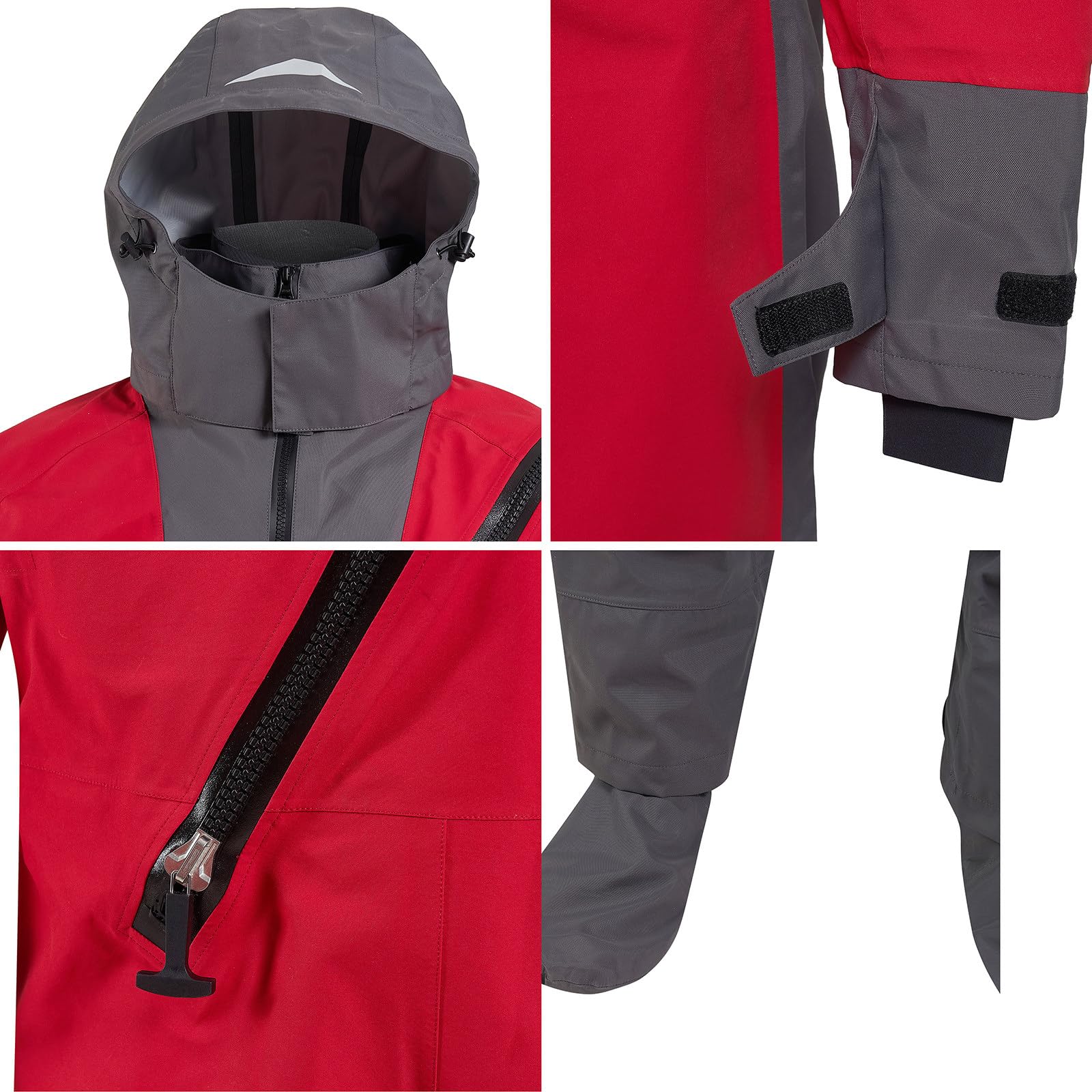 Suche Skafandry Dla Mężczyzn Do Kajakarstwa W Zimnej Wodzie, 3-Warstwowy, Wodoodporny, Suchy Skafander Kajakowy Z Kapturem, Suchy Skafander Do Surfingu, Kajakarstwa, Raftingu, Pływania Red-3XL