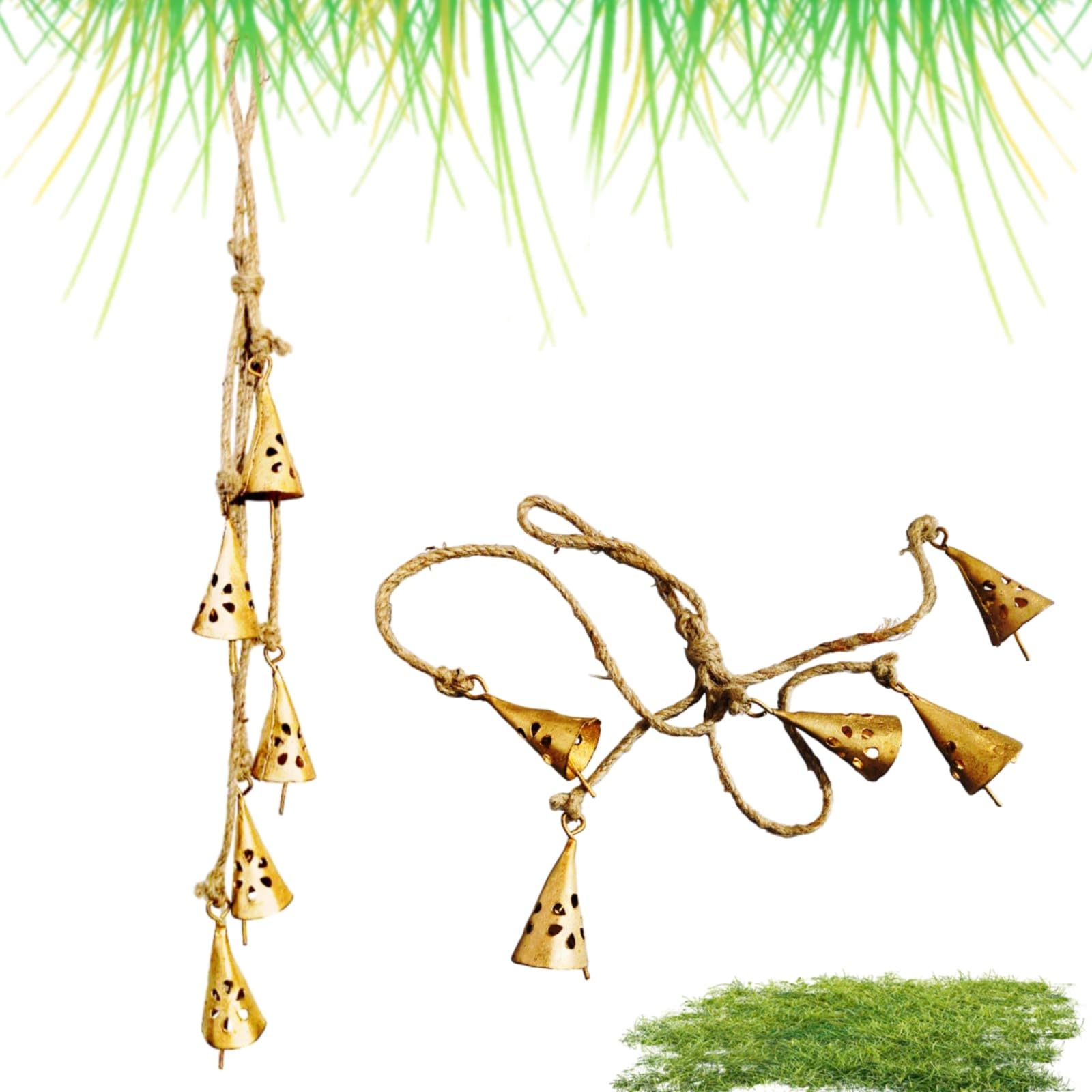 Set of 5 Vintage Rustic Tin Bells Wall Hanging Décor 6cm Big Bells On Jute Rope Christmas Hanging Jingle Bells