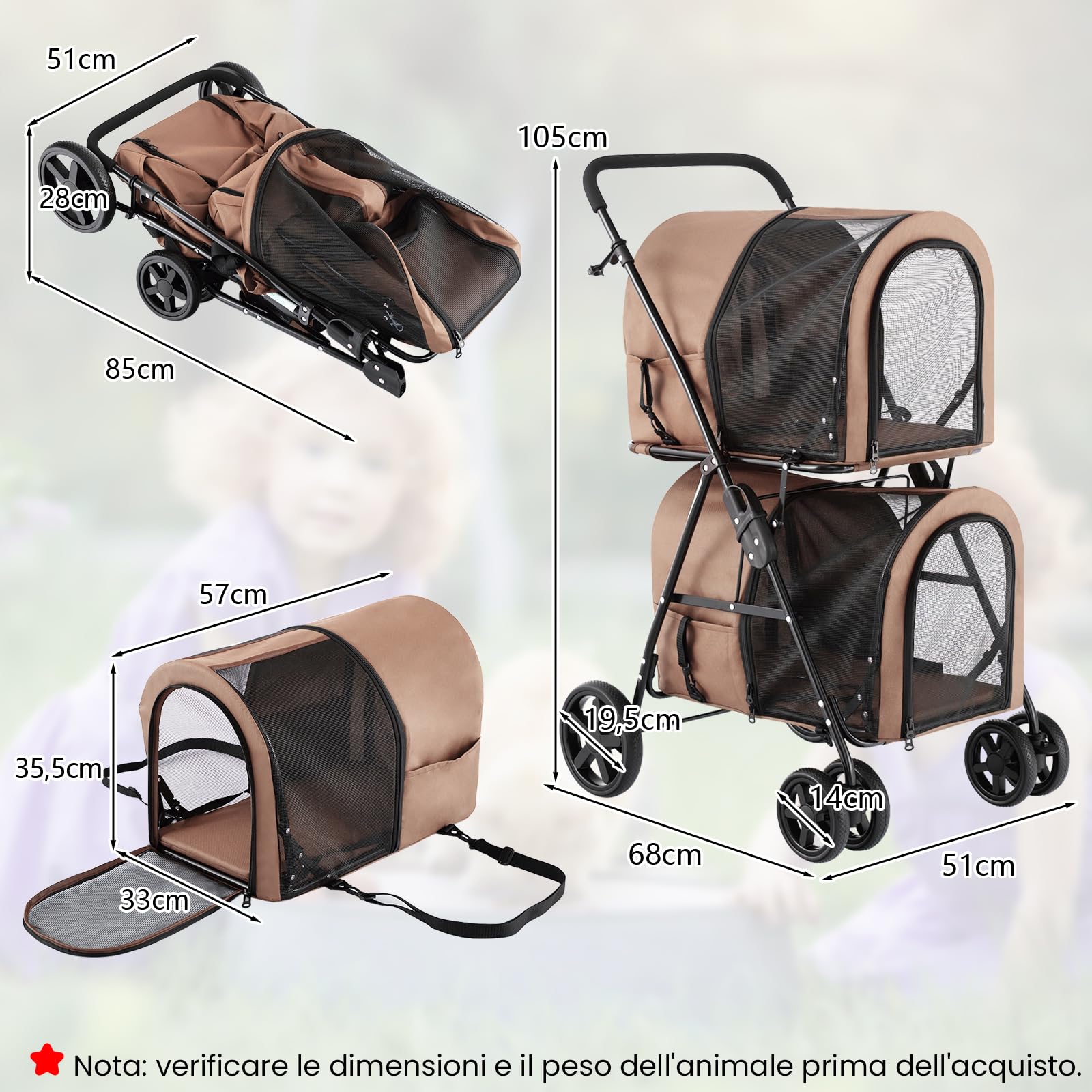 COSTWAY Passeggino Per Cani 4 In 1 Pieghevole - Doppio Livello, Blu, Per Viaggi E Shopping
