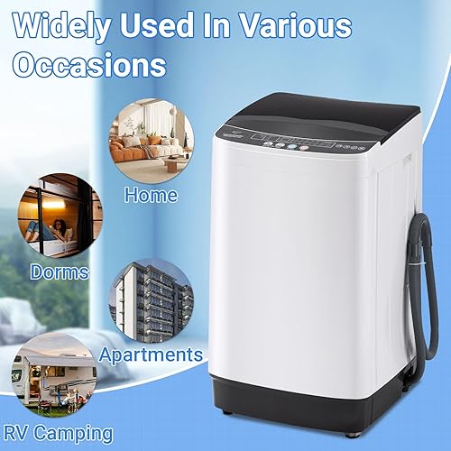 Miniatura 8 de Lavadora compacta de 2.0 pies cúbicos, lavadora portátil de 16 libras con 8 programas de lavado, lavadora compacta para hogares y apartamentos,
